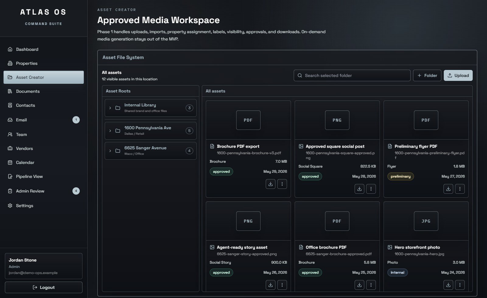Rebranded asset creator workspace snapshot
